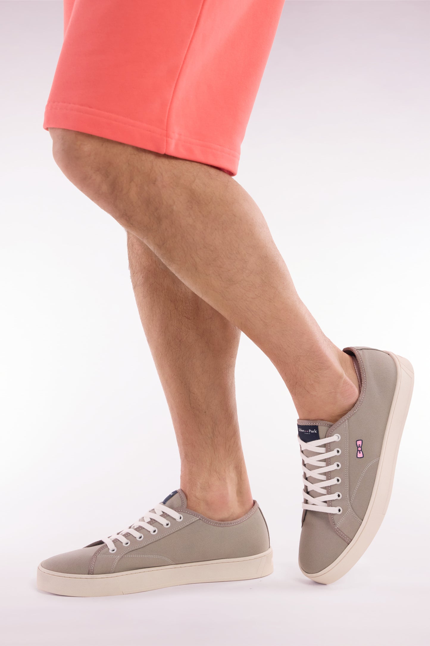 Beige cotton low-top sneakers
