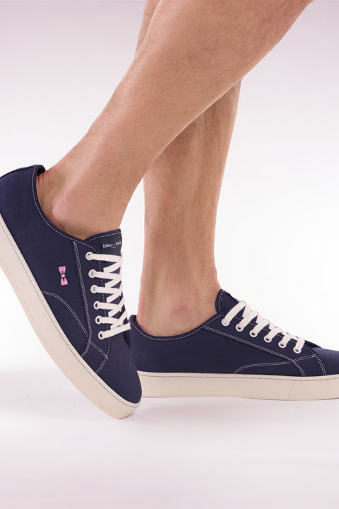 Navy cotton low-top sneakers - Image 1
