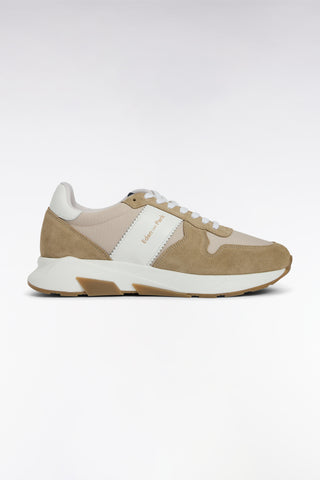 Multi-material sneakers in beige leather