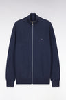 Cardigan zippé en coton nid d'abeille marine coupe droite