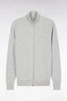 Cardigan zippé en coton nid d'abeille gris coupe droite