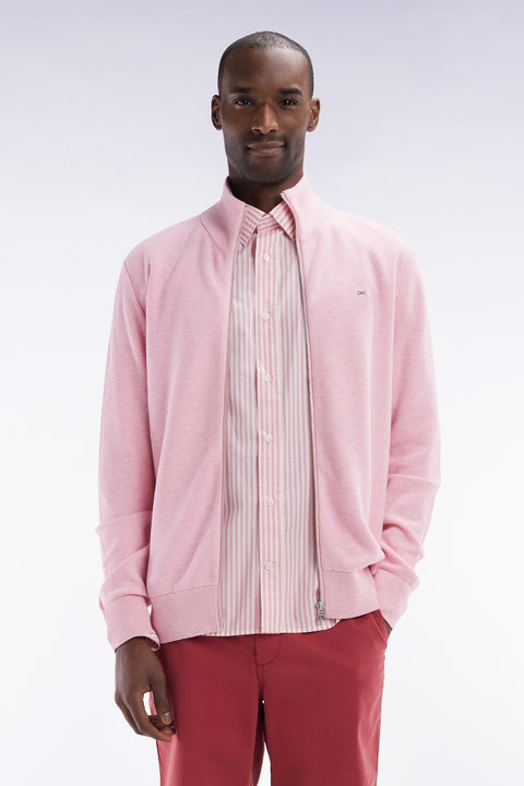 Cardigan zippé en coton nid d'abeille rose coupe droite - Image 1