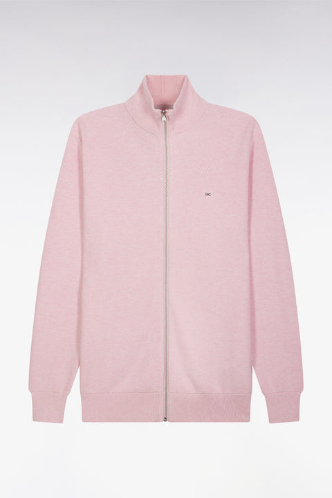Cardigan zippé en coton nid d'abeille rose coupe droite - Image 2