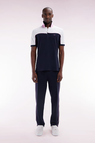 Straight-cut navy cotton interlock jogging pants