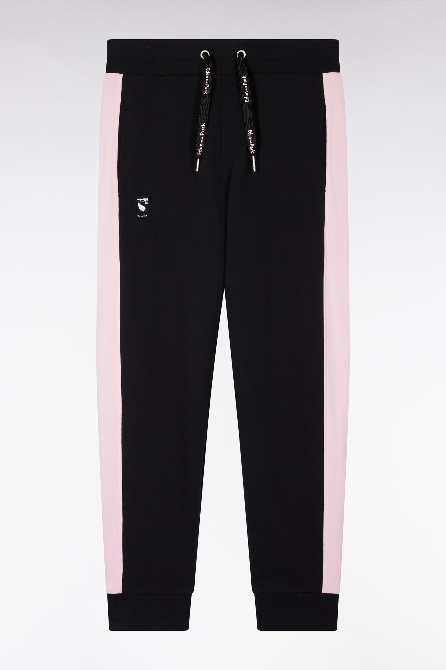 New Zealand relaxed-fit black and pink cotton fleece joggers
