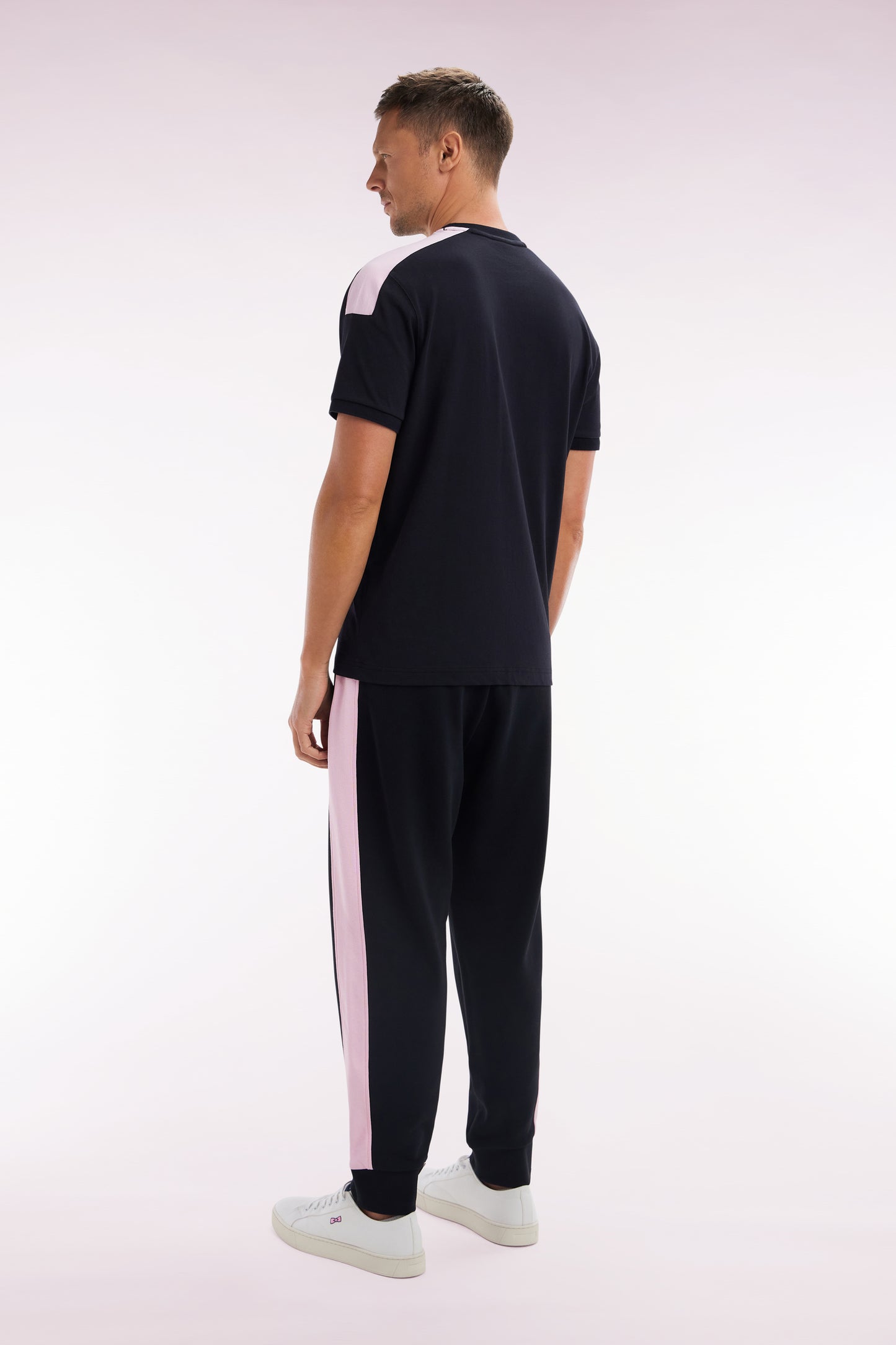 New Zealand relaxed-fit black and pink cotton fleece joggers