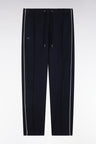Straight-cut navy stretch cotton fleece jogging pants with sky blue piping