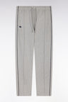 Straight-cut grey stretch cotton fleece jogging pants with navy blue piping