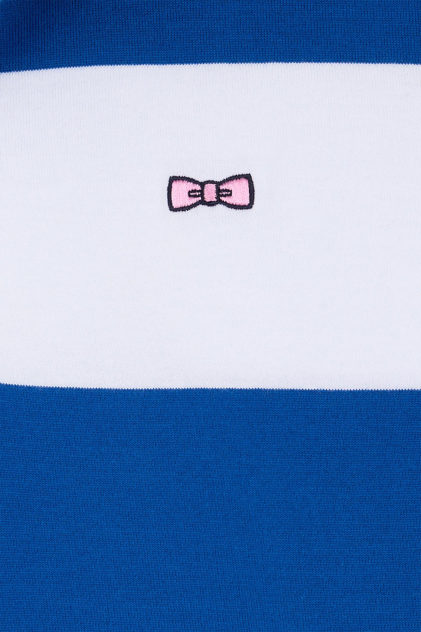 Straight short-sleeved rugby shirt in blue and white striped Pima cotton