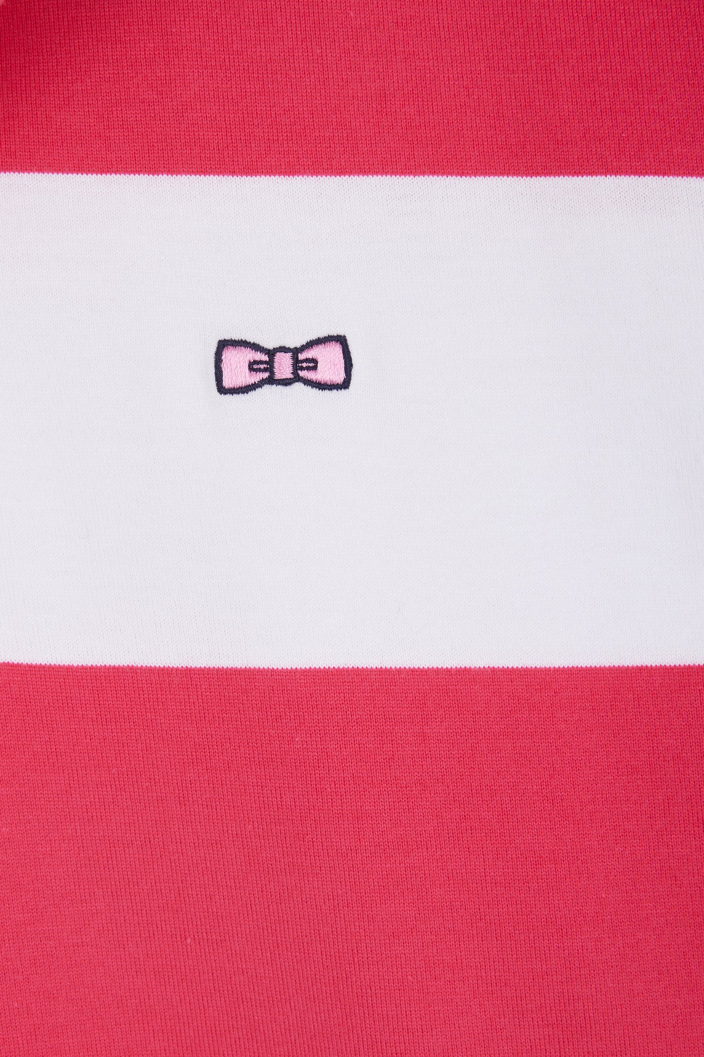 Maillot à manches courtes en coton Pima cerclé fuchsia et blanc coupe droite