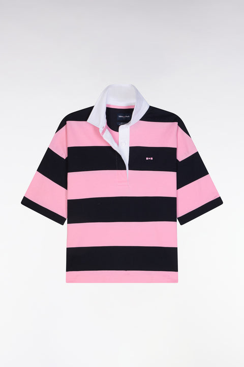 Navy blue and pink striped short-sleeved casual jersey - Image 2