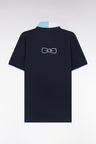 Relaxed-fit short-sleeved navy cotton jersey with two-tone collar