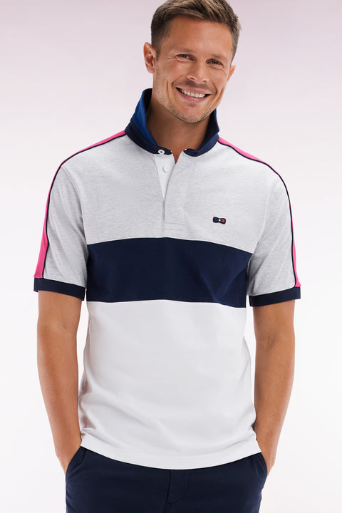 Straight cut and sew short-sleeved rugby jersey in white cotton - Image 3