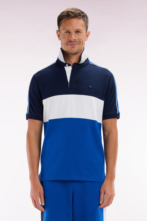 Straight cut and sew short-sleeved rugby jersey in navy cotton - Image 1