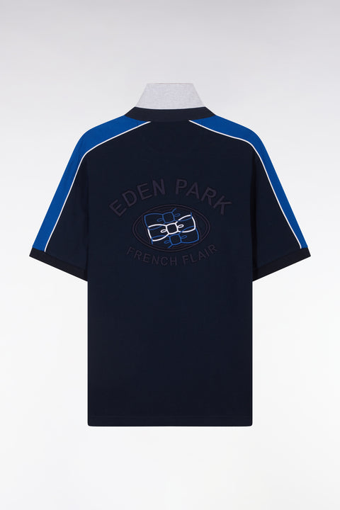 Straight cut and sew short-sleeved rugby jersey in navy cotton - Image 2