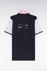 Straight-cut short-sleeved rugby shirt in white cotton jersey with bow tie embroidery