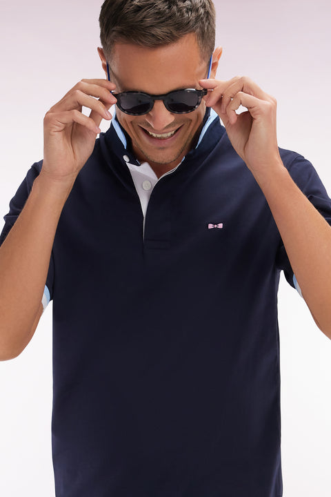 Straight-cut short-sleeved rugby shirt in navy cotton jersey with bow tie embroidery - Image 3