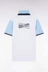 Straight-cut short-sleeved rugby shirt in sky blue cotton jersey with bow tie embroidery