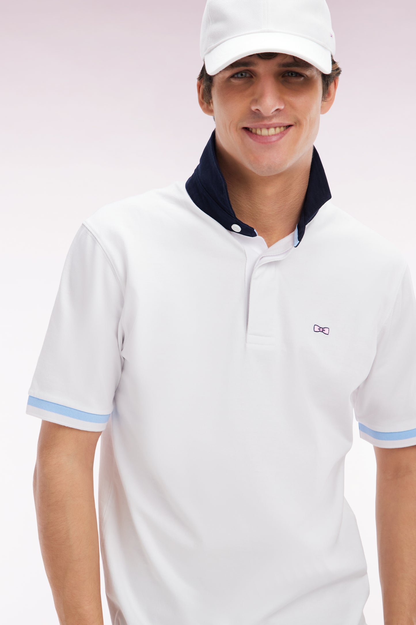 Straight-cut white cotton short-sleeved rugby shirt with Eden Park back embroidery