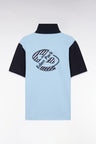 Straight-cut short-sleeved rugby shirt in navy and sky bleu cotton with back embroidery