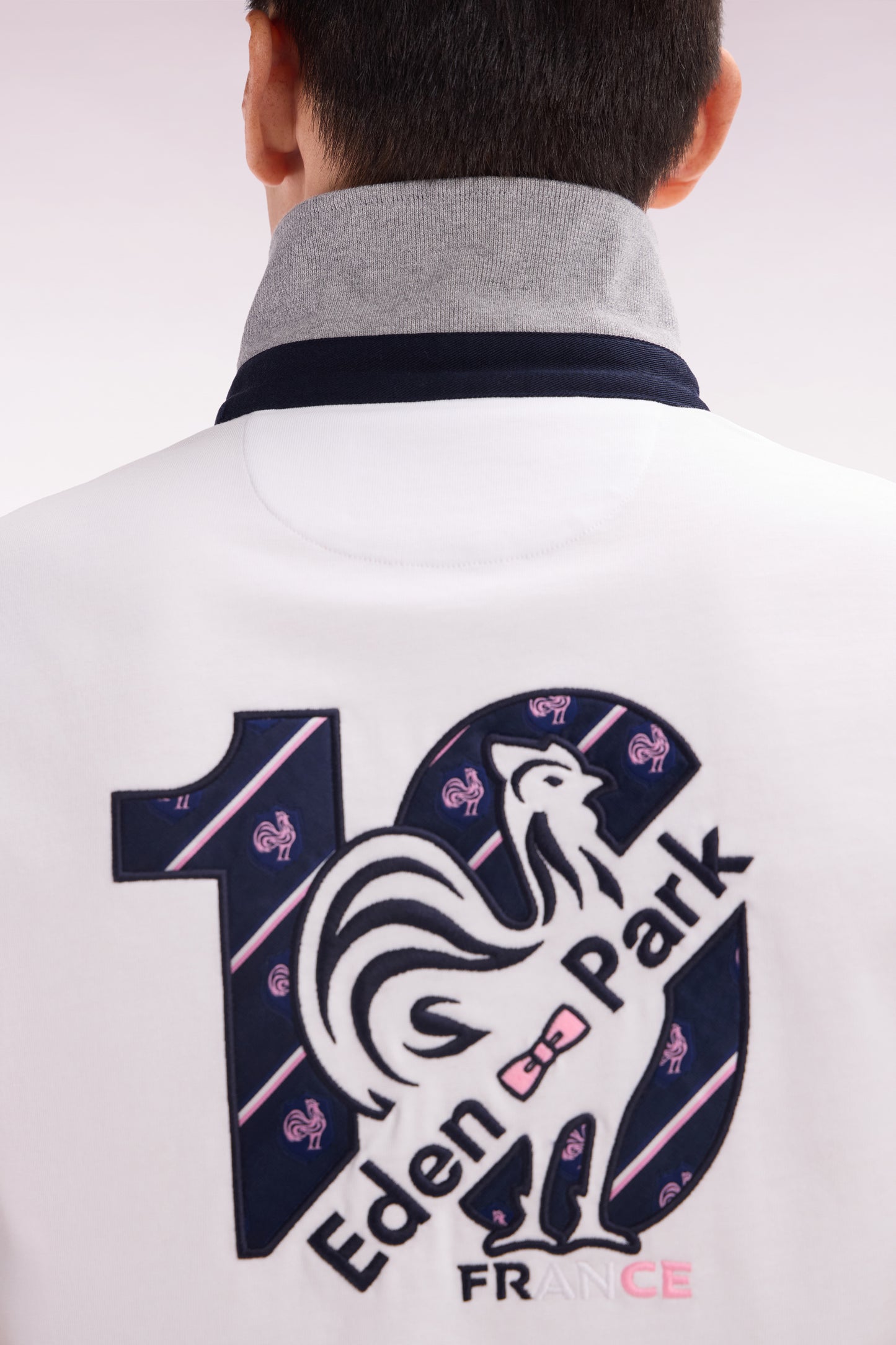 XV de France short-sleeved rugby shirt in white cotton with back embroidery