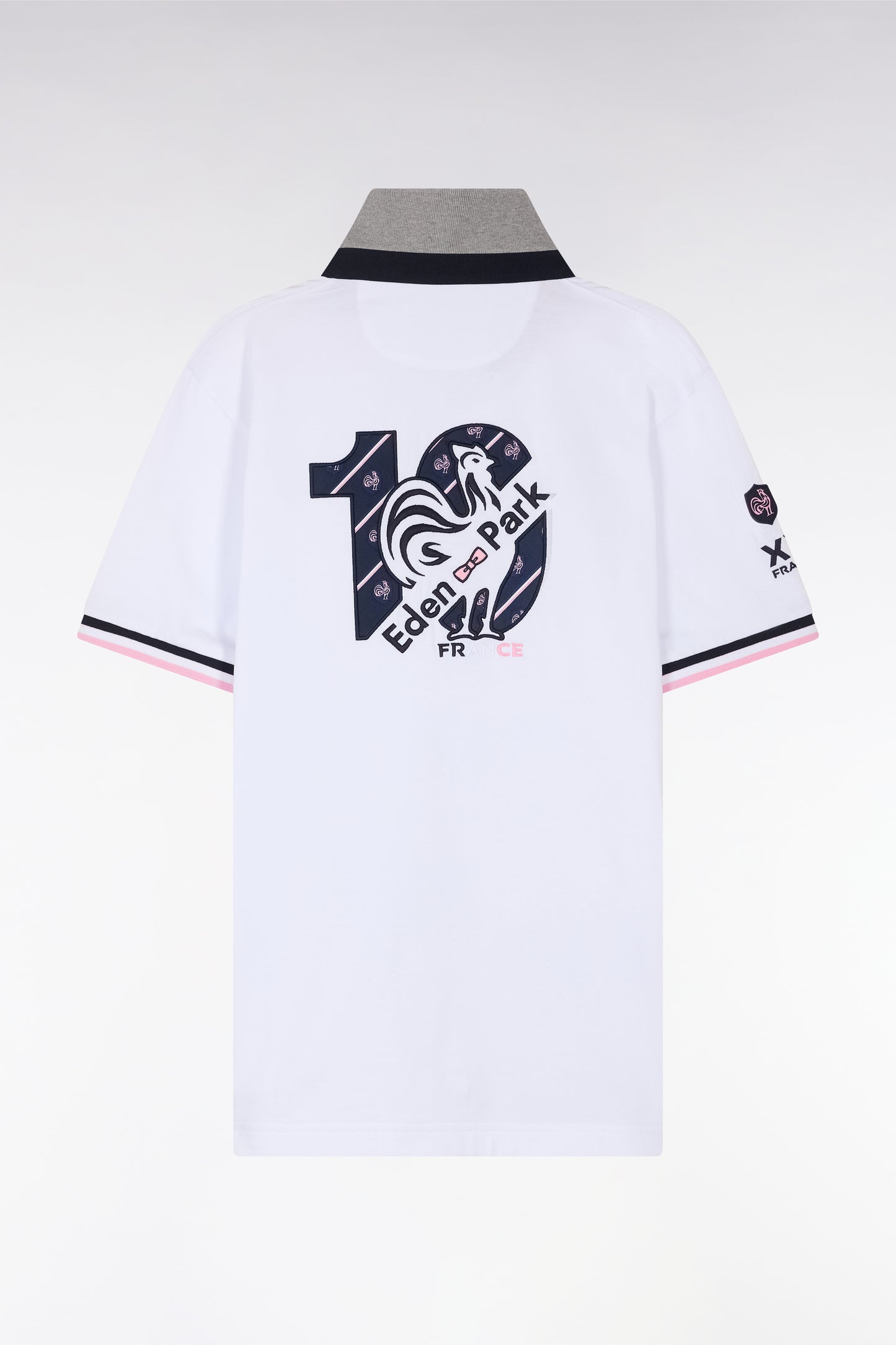 XV de France short-sleeved rugby shirt in white cotton with back embroidery