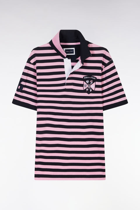 6 Nations straight-fit navy and pink striped short-sleeved rugby shirt - Image 2
