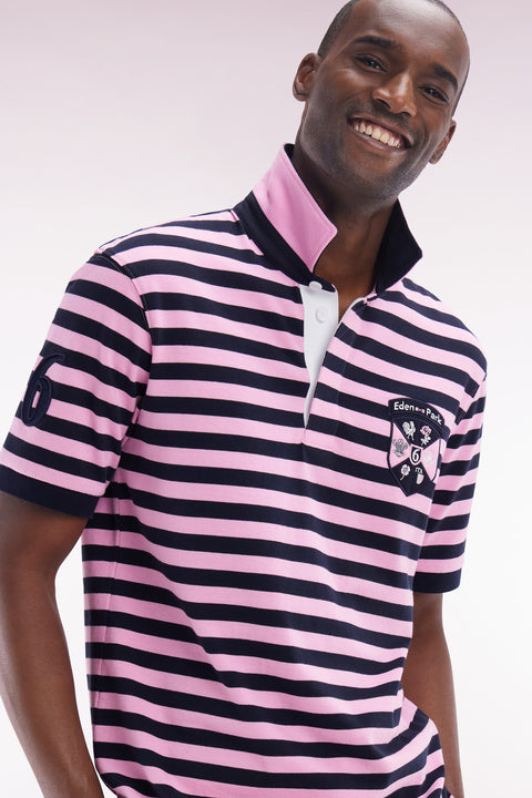 6 Nations straight-fit navy and pink striped short-sleeved rugby shirt - Image 3