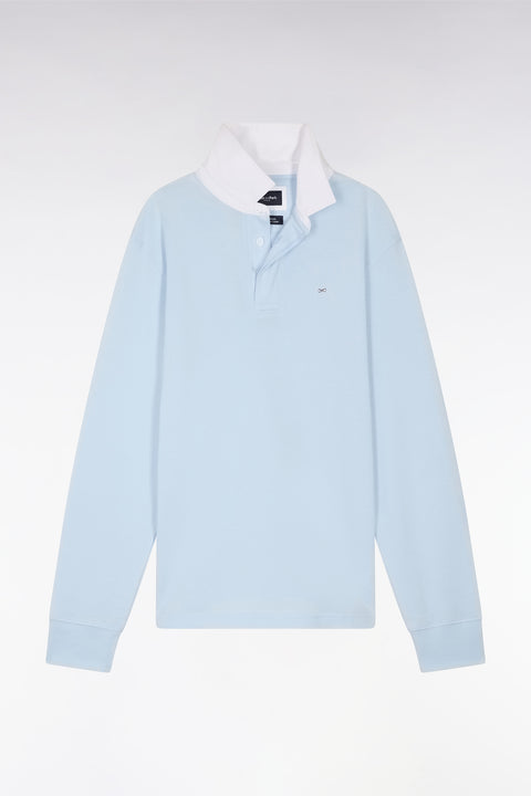 Straight-cut sky blue Pima cotton long-sleeved rugby shirt - Image 2