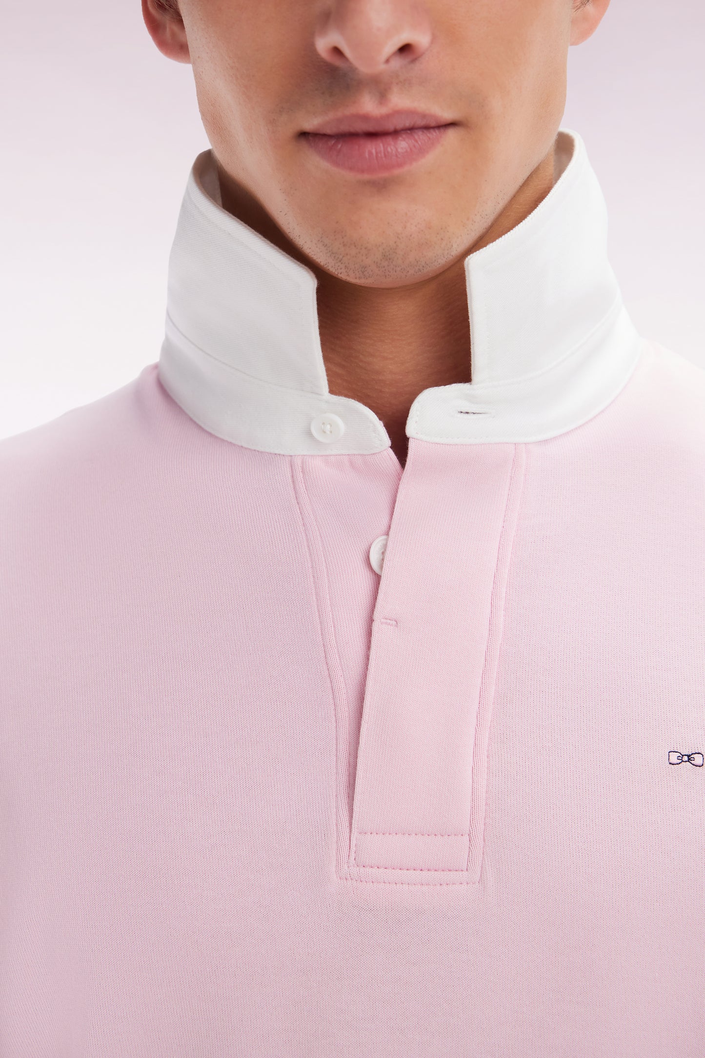 Straight-cut pink Pima cotton long-sleeved rugby shirt