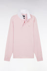 Straight-cut pink Pima cotton long-sleeved rugby shirt