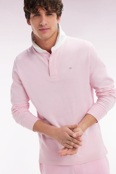 Straight-cut pink Pima cotton long-sleeved rugby shirt - Image 3