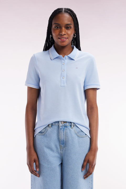 Polo à manches courtes en piqué de coton Pima ciel détails rayés coupe droite - Image 3