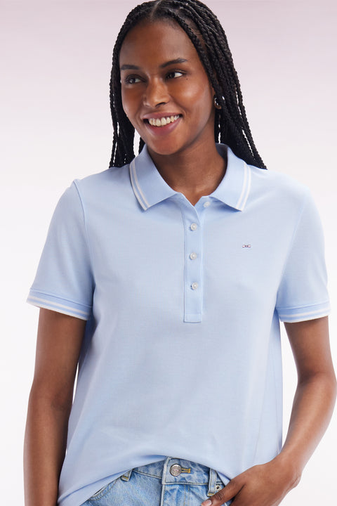 Polo à manches courtes en piqué de coton Pima ciel détails rayés coupe droite - Image 1