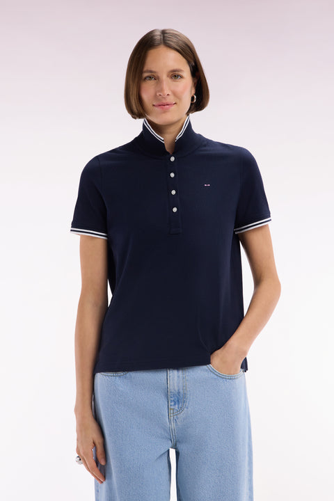 Polo à manches courtes en piqué de coton Pima marine détails rayés coupe droite - Image 3