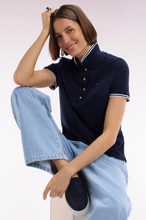 Polo à manches courtes en piqué de coton Pima marine détails rayés coupe droite - Image 1