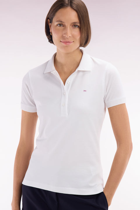 Polo à manches courtes en piqué de coton stretch blanc coupe ajustée - Image 1