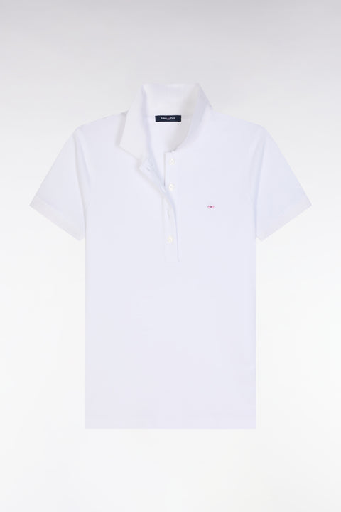 Polo à manches courtes en piqué de coton stretch blanc coupe ajustée - Image 2