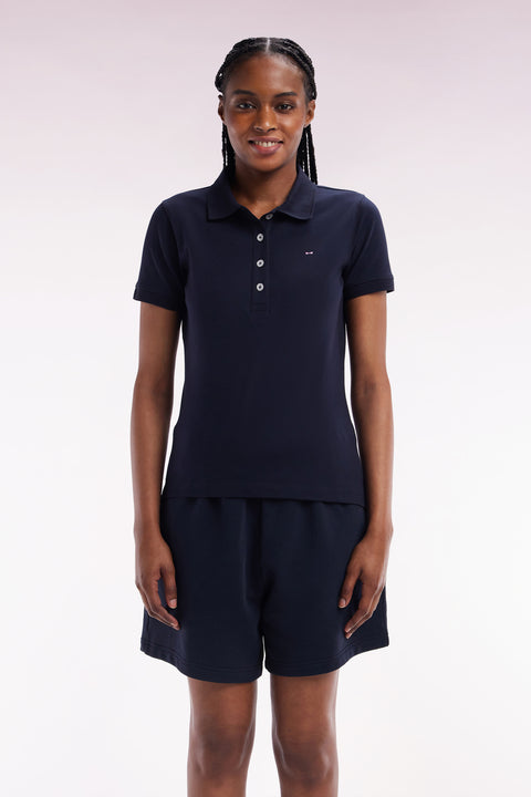 Polo à manches courtes en piqué de coton stretch marine coupe ajustée - Image 3