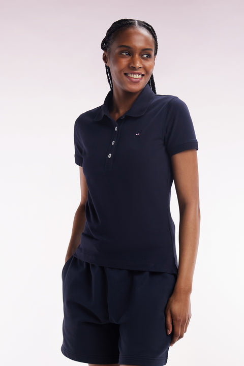 Polo à manches courtes en piqué de coton stretch marine coupe ajustée - Image 1