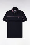 Straight-fit short-sleeved polo shirt in navy cotton piqué with piped cut-outs