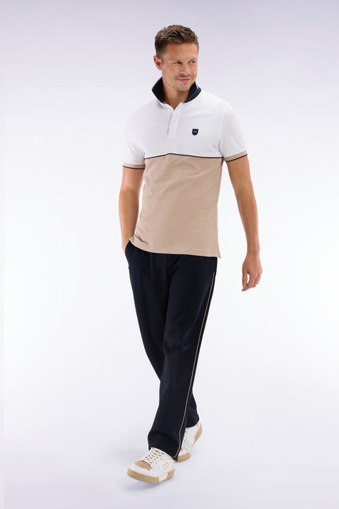 Polo à manches courtes en coton stretch bicolore beige coupe ajustée - Image 3