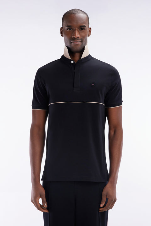 Polo à manches courtes en coton stretch bicolore noir coupe ajustée - Image 1