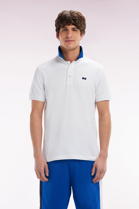 Straight-fit short-sleeved polo shirt in white cotton with two-tone Eden Park jacquard collar - Image 1