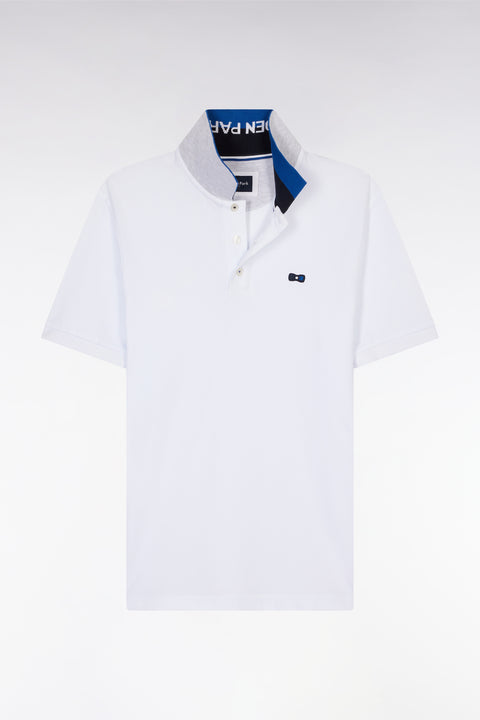 Straight-fit short-sleeved polo shirt in white cotton with two-tone Eden Park jacquard collar - Image 2