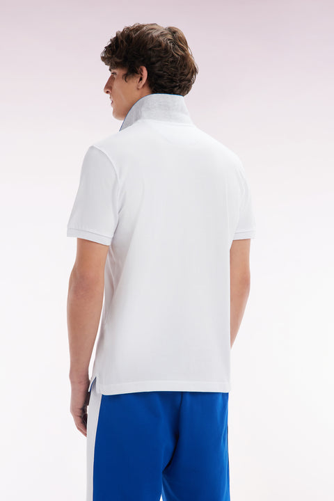 Straight-fit short-sleeved polo shirt in white cotton with two-tone Eden Park jacquard collar - Image 3