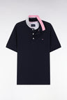 Straight-fit short-sleeved polo shirt in navy cotton with two-tone Eden Park jacquard collar