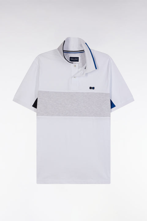 Polo à manches courtes colorblock en coton blanc détails gris et marine coupe droite - Image 2