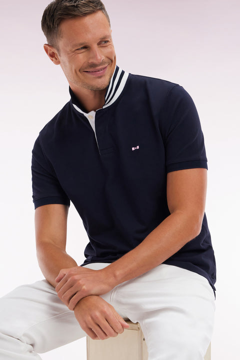 Polo à manches courtes en piqué coton marine broderie manches 10 coupe droite - Image 3