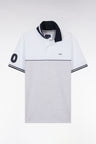 Polo à manches courtes bicolore en coton gris et blanc coupe décontractée